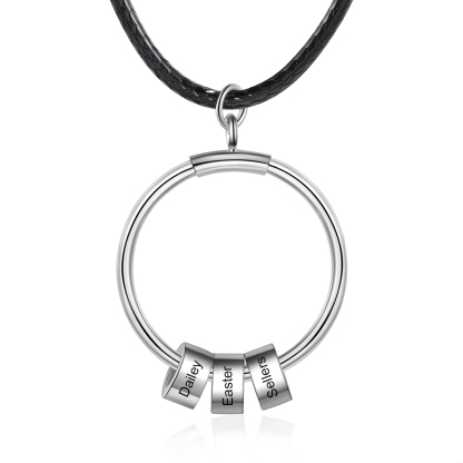 Personalized Circle Pendant Necklace Engraved 3 Names Bead Necklace for Him