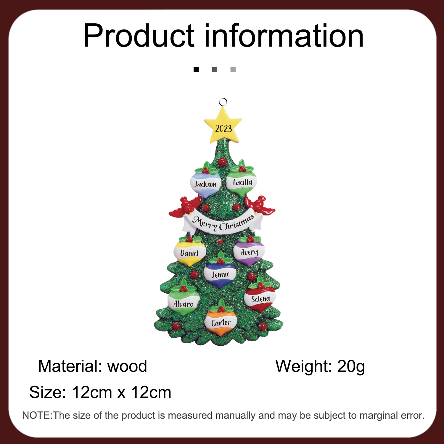 8 Names - Personalized Christmas Tree Ornaments Custom Text & Year Wooden Christmas Pendant Gifts for Family Friends