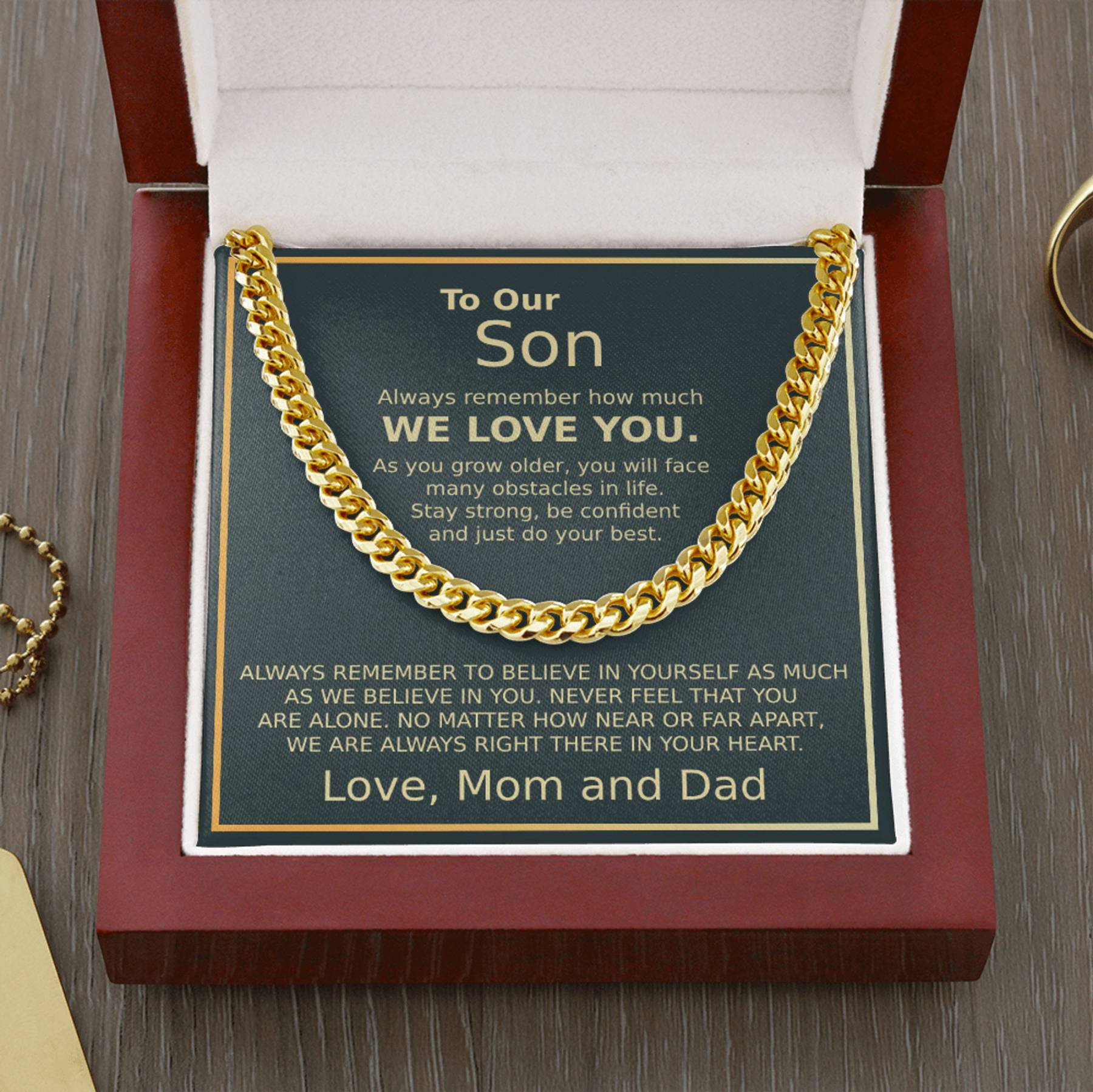 To Our Son Necklace Cuban Link Chain Necklace Gift Set - Always Remember How Much We Love You