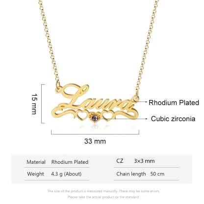 Personalized Name Necklace Heart-Shaped Birthstone Name Necklace