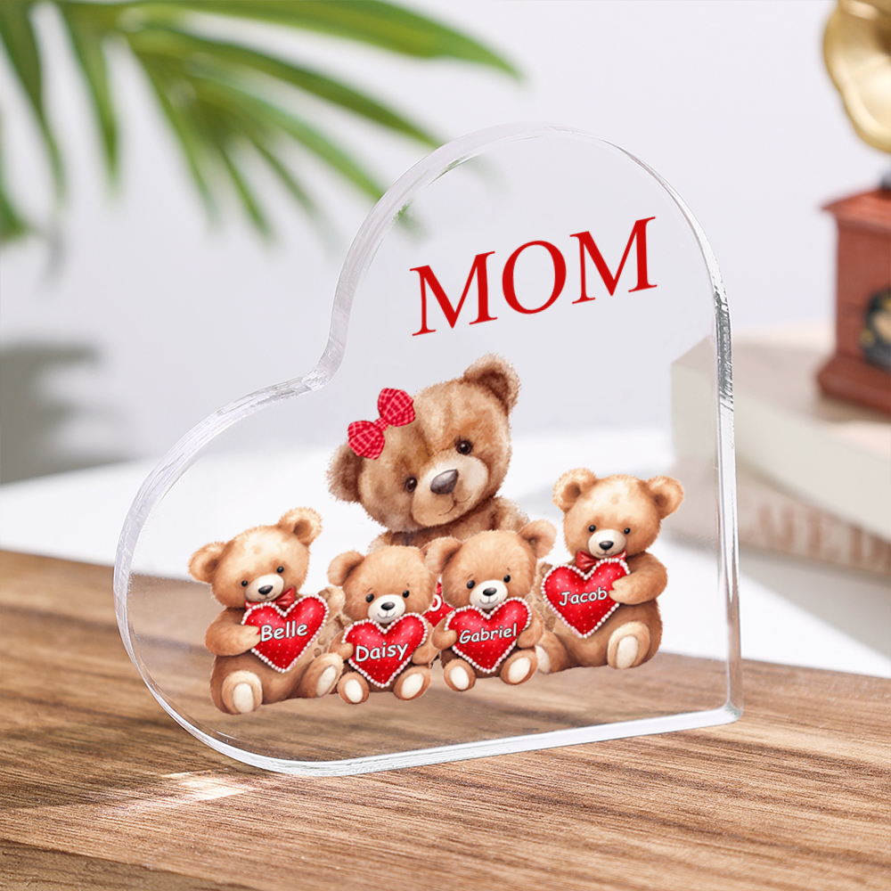 Personalized Acrylic Heart Keepsake Custom 2–9 Names Teddy Bear Ornaments Gifts for Grandma/Mother
