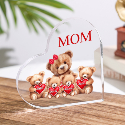Personalized Acrylic Heart Keepsake Custom 2–9 Names Teddy Bear Ornaments Gifts for Grandma/Mother