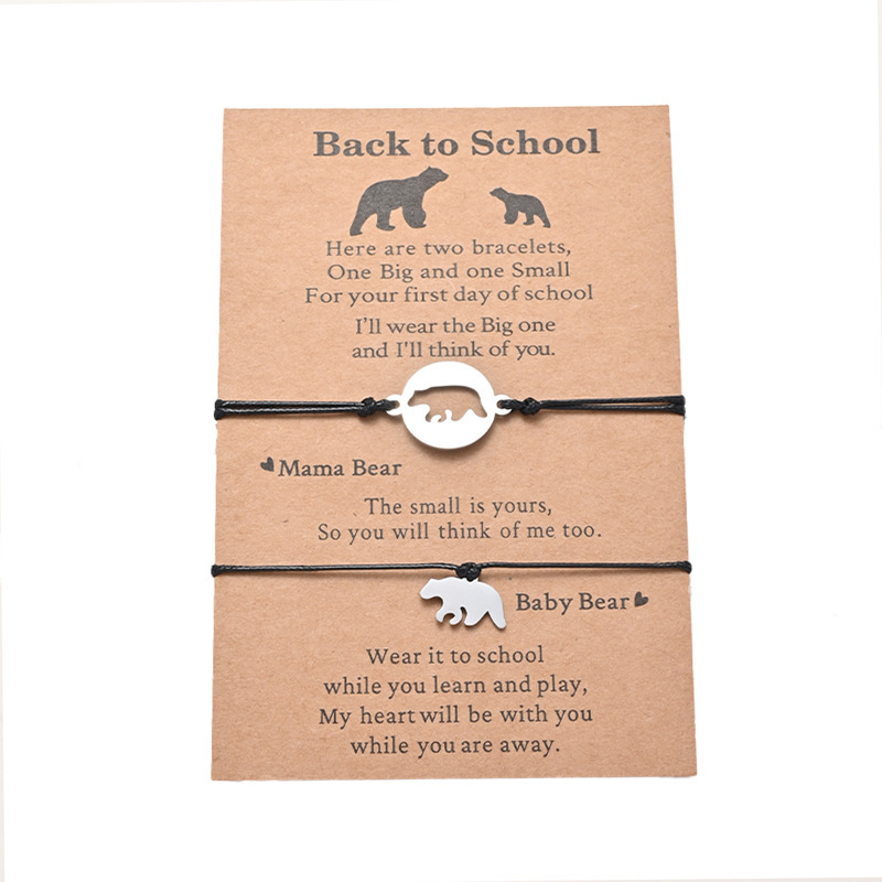 2 Pcs Parent-Child Bracelet Set Bear Bracelet Back to School Gift for Kids