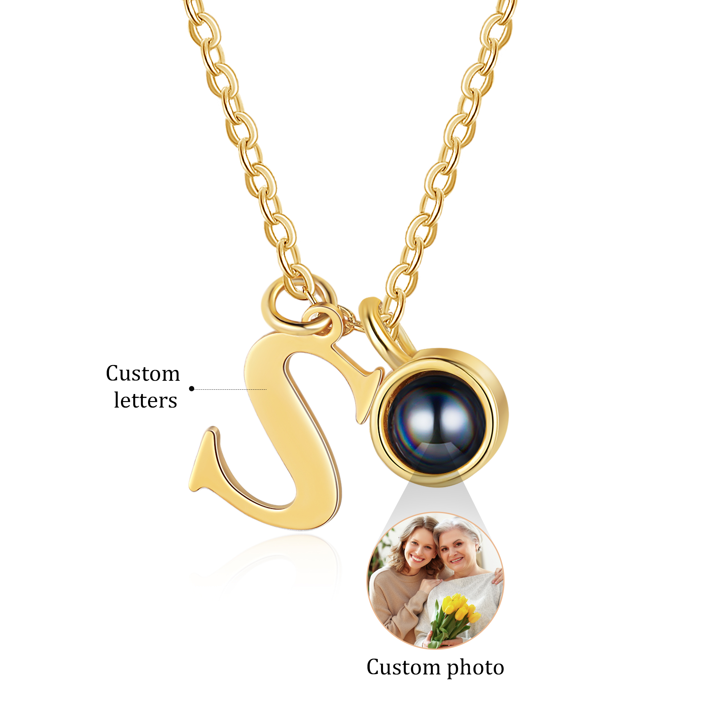 Personalized Initial & Photo Projection Necklace