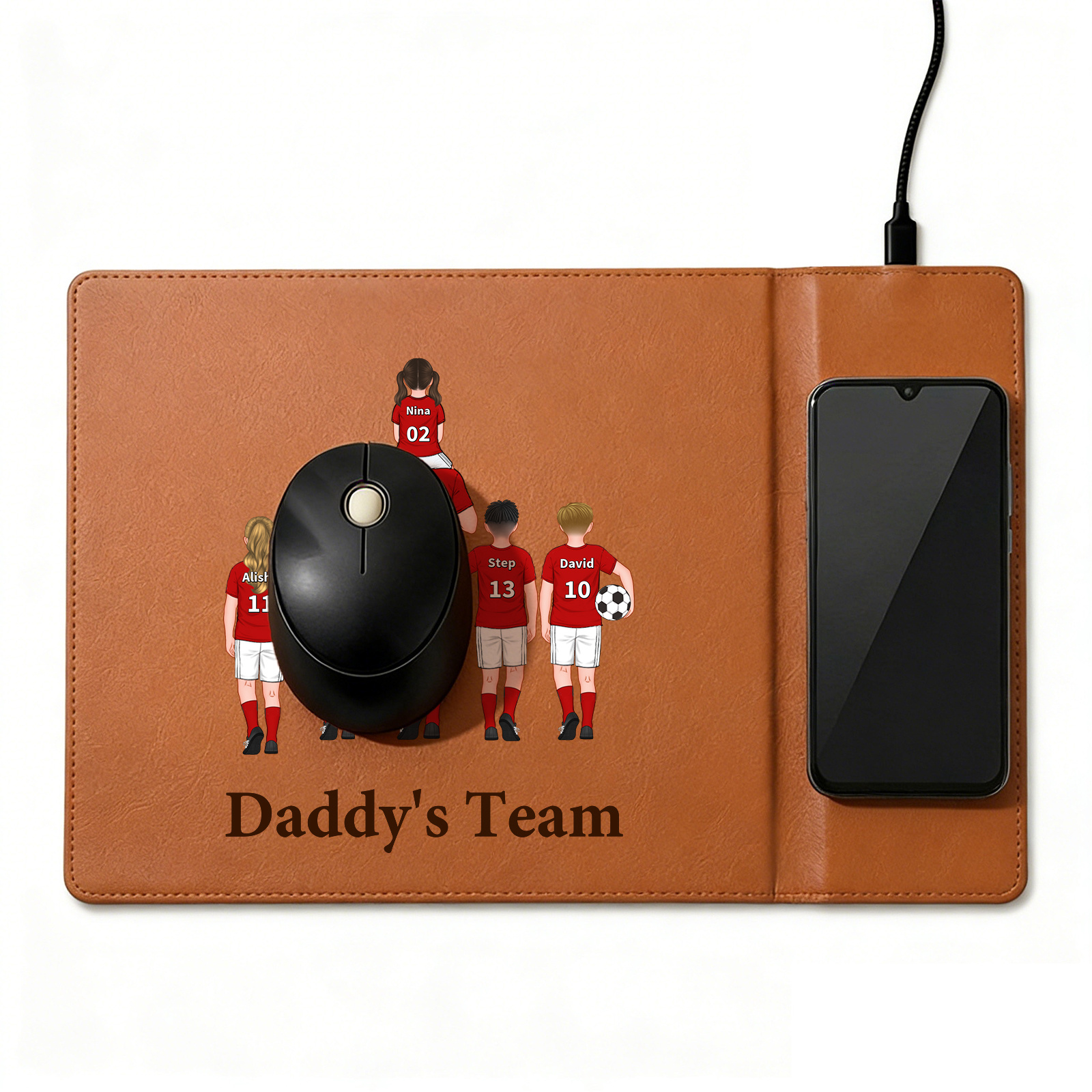 Personalized Football Family Charging Mouse Pad for Dad and Grandpa