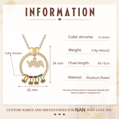 Collar a abuela con colgante de "YAYA" con 4 nombres Y 4 piedras de nacimiento personalizados | Jessemade-Jessemade ES