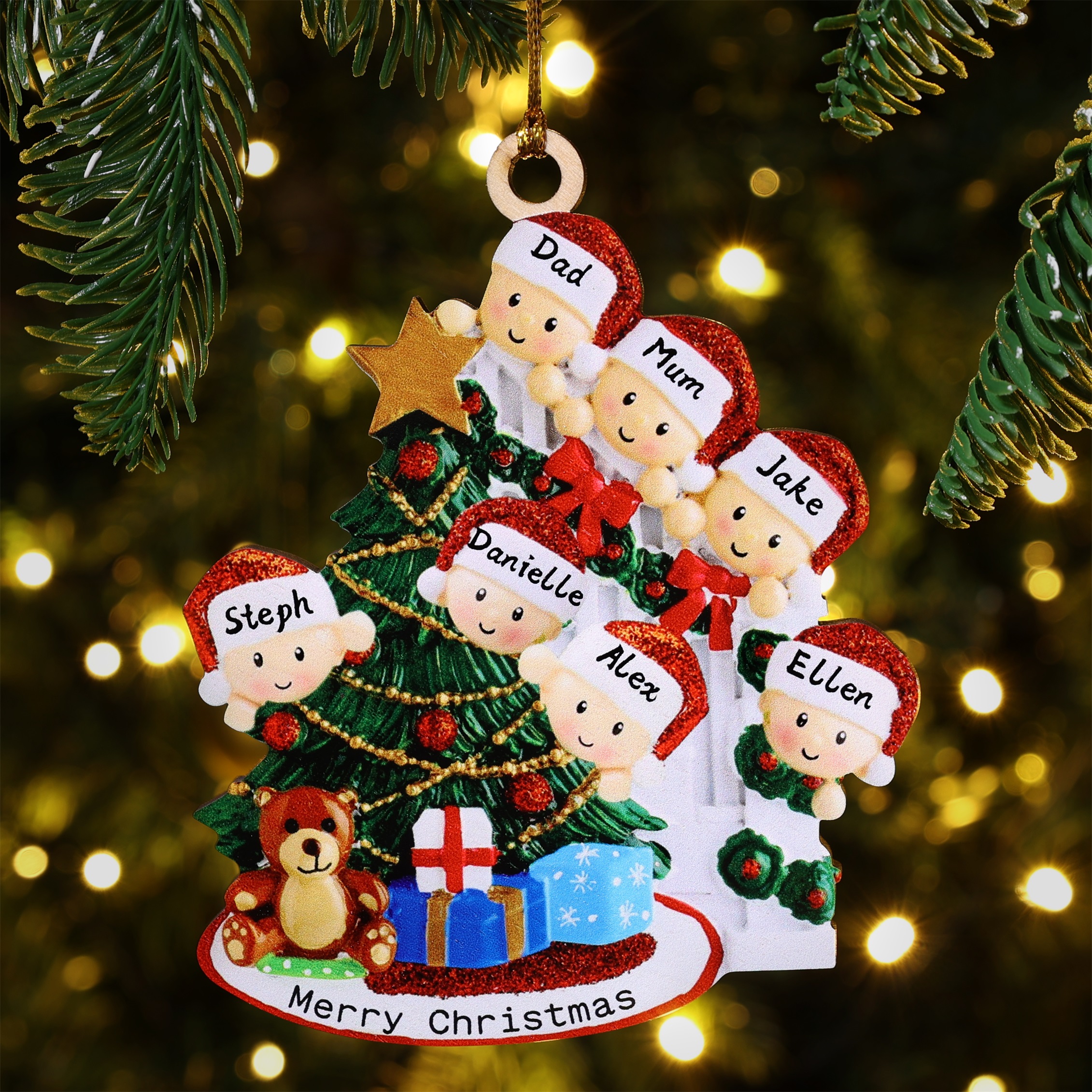 Personalized Family Christmas Ornament Custom 7 Names Hanging Ornament Gifts For Family