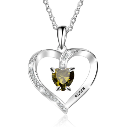 Custom Heart Necklace with Name & Birthstone 