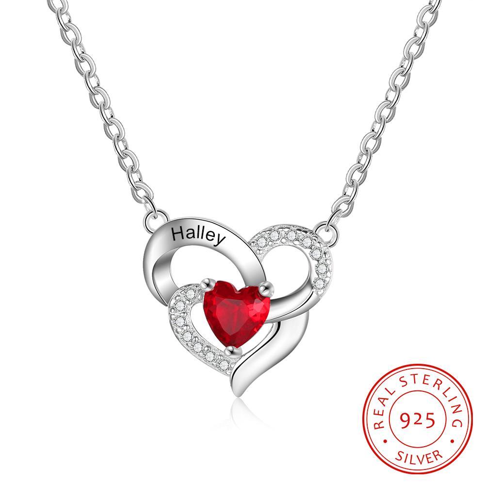 Heart Birthstone Necklace Custom Engraving 1 Name Gifts for Women