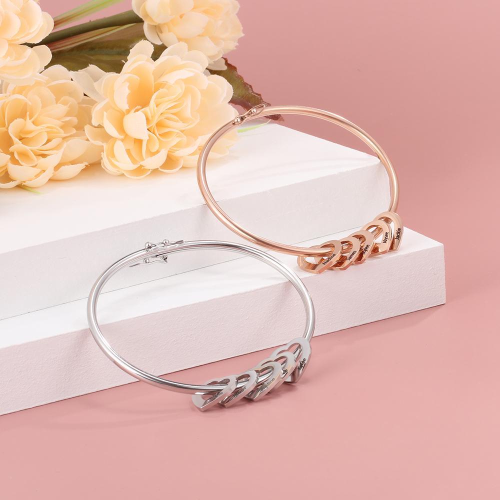 Personalized 3 Names Bracelet Heart Charms Bracelet Love Bangle Gifts for Her
