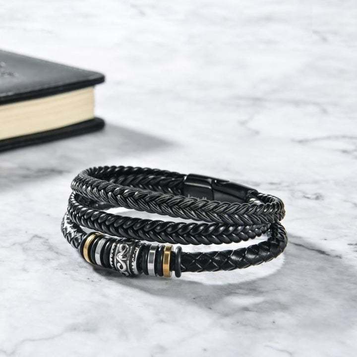 To My Son Bracelet Personalized Name Message Card Braided Leather Bracelet Mom to Son Gift - Never Forget How Much I Love You