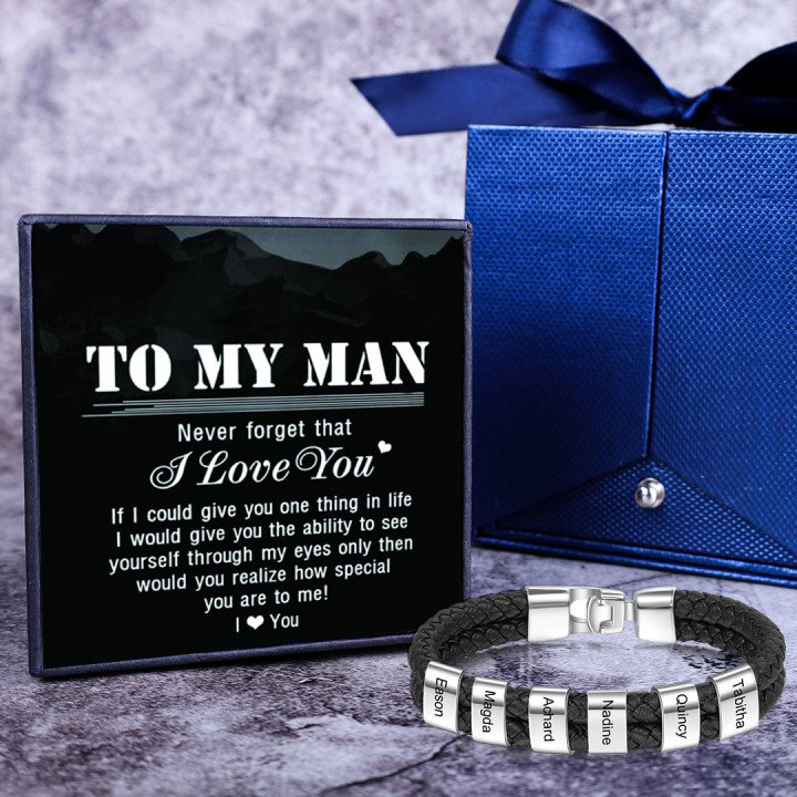 Men Leather Bracelet with 6 Beads Two Layers Custom Bracelet Father Gifts