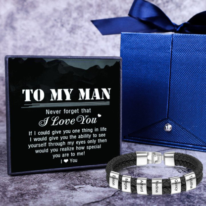 Men Leather Bracelet with 6 Beads Two Layers Custom Bracelet Father Gifts