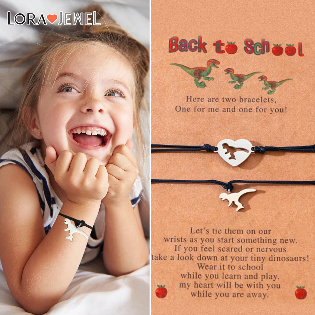 Back to School Matching Wish Dinosaur Bracelets Set for Women Teen Girls Boys