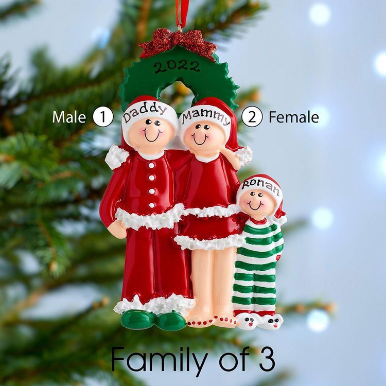 Personalized Family Pajamas Christmas Ornament Custom 3 Names Hanging Ornament Gifts For Family
