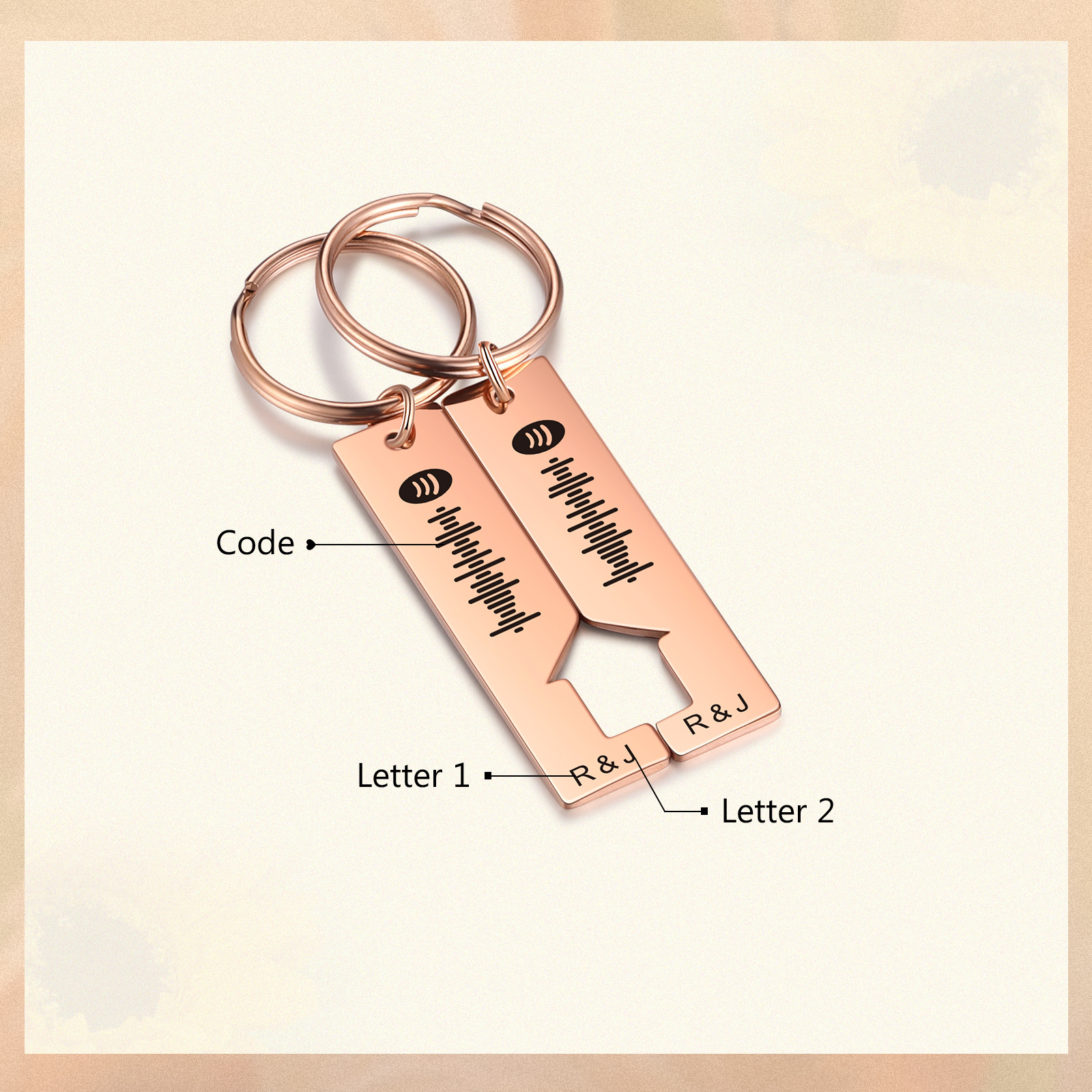 Personalized Spotify Code Keyring Custom 2 Letters Keychain Scannable Music Keychain Valentine's Day Gift for Couples