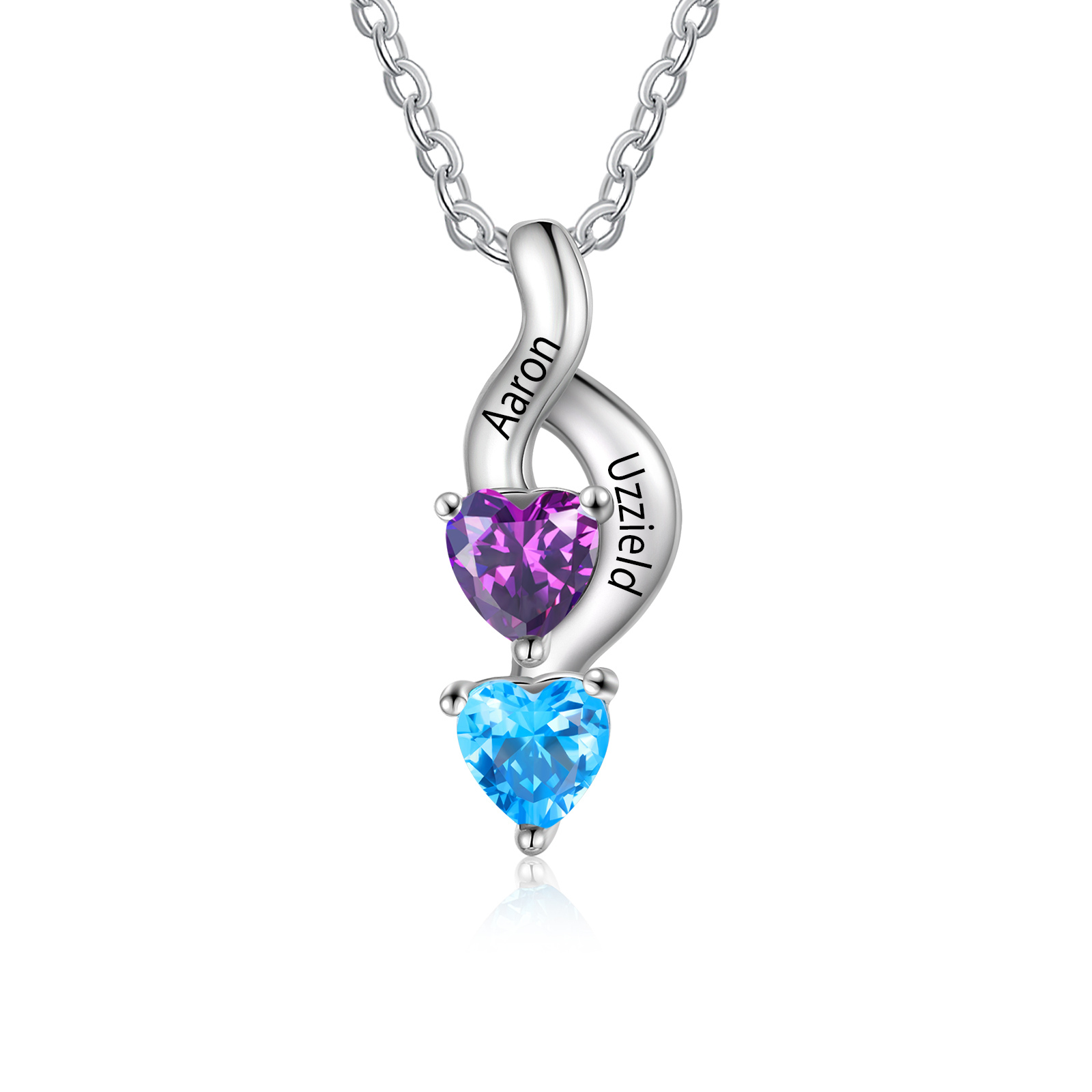 Custom Heart Birthstone Jewelry Set Necklace Bracelet for Family Personalized with 2 Names 2 Birthstones