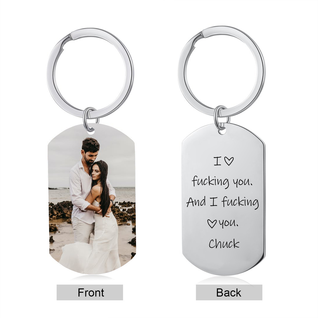 Funny Personalized Photo Necklace "I Love F❤cking You and I F❤cking Love You" Key Ring Gift for Couple