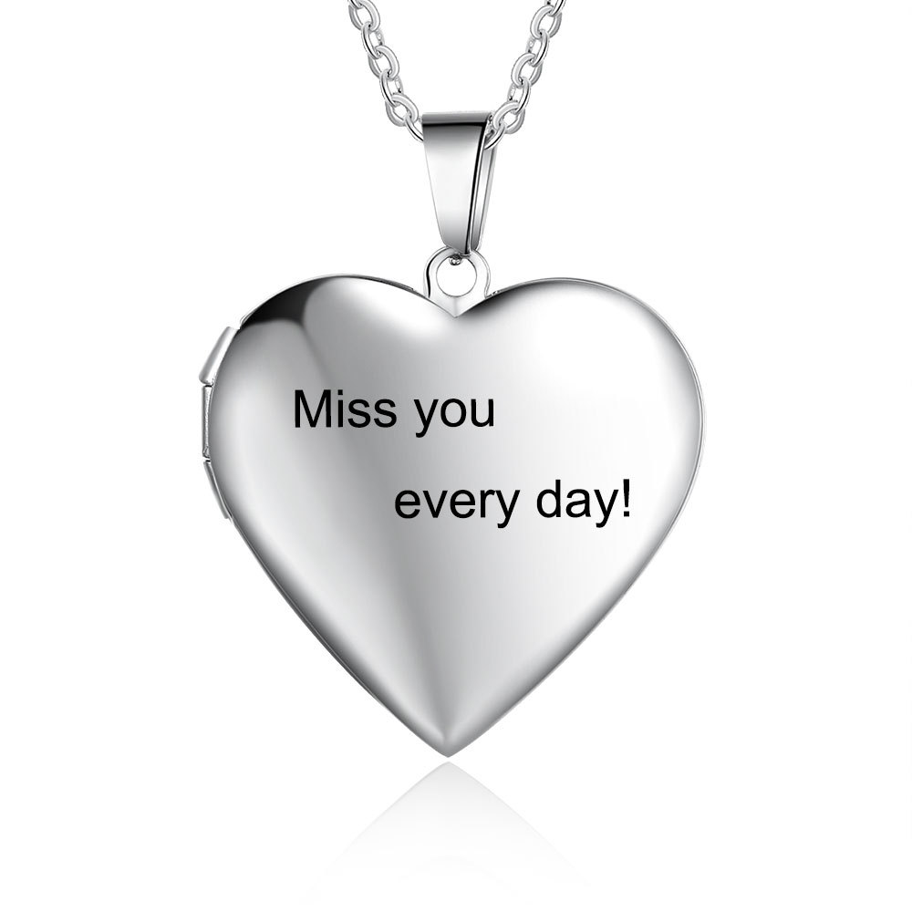 Heart Photo Locket Necklace with Engraving Heart Pendant Personalized Gift for Her