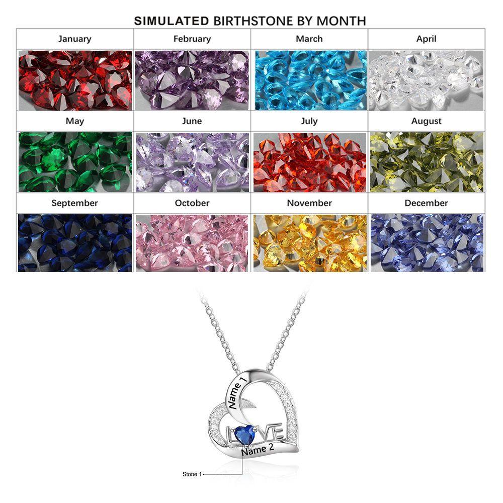 S925 LOVE Heart Necklace For Women Personalized Necklace with Heart Birthstone Engraved Names