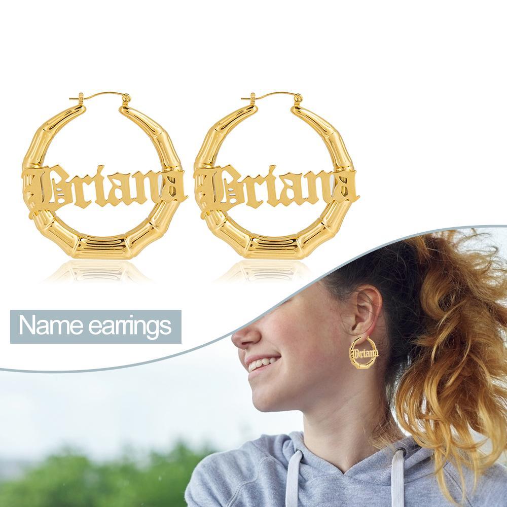 Personalized Bamboo Hoop Name Earrings Custom Name