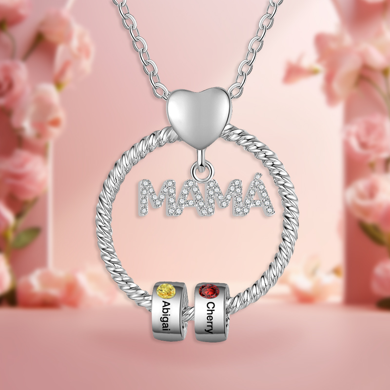 Collar con colgante de "MAMÁ" con 2 nombres Y 2 piedras de nacimiento personalizados | Jessemade