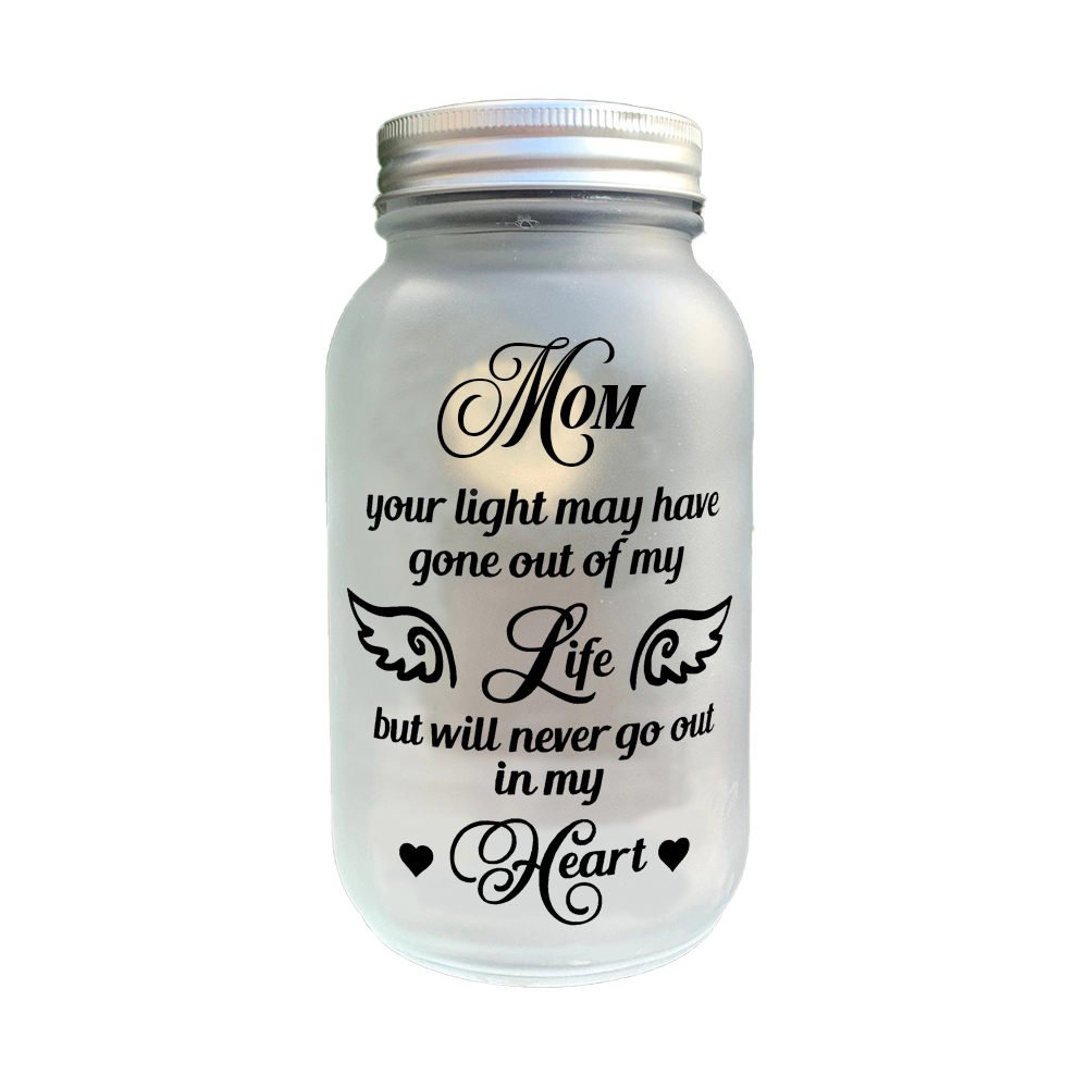 Memorial Mason Jar Night Light Never Go Out in My Heart Led Lamp