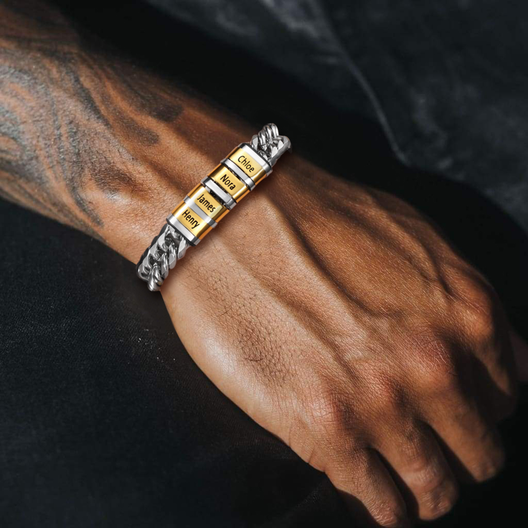 Personalized Cuban Chain Bracelet Custom 1 Name Bead Men's Bracelet