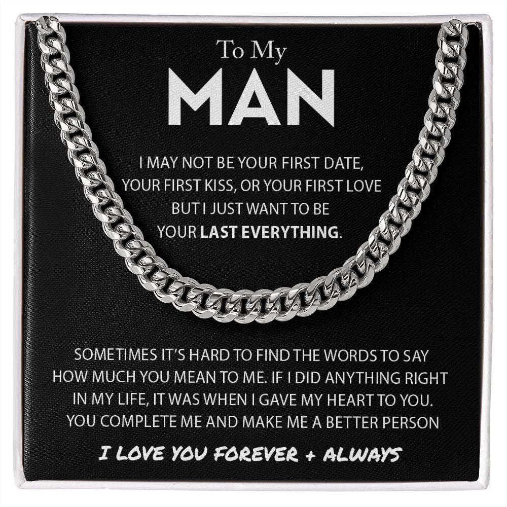 To My Man Cuban Link Chain Necklace Promise Necklace Gift Set - I Love You Forever & Always