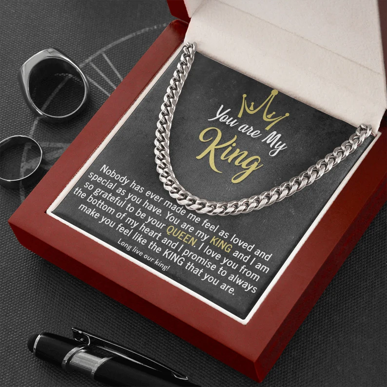 To My Man-Cuban Link Chain Necklace Gift Set "You Are My King"