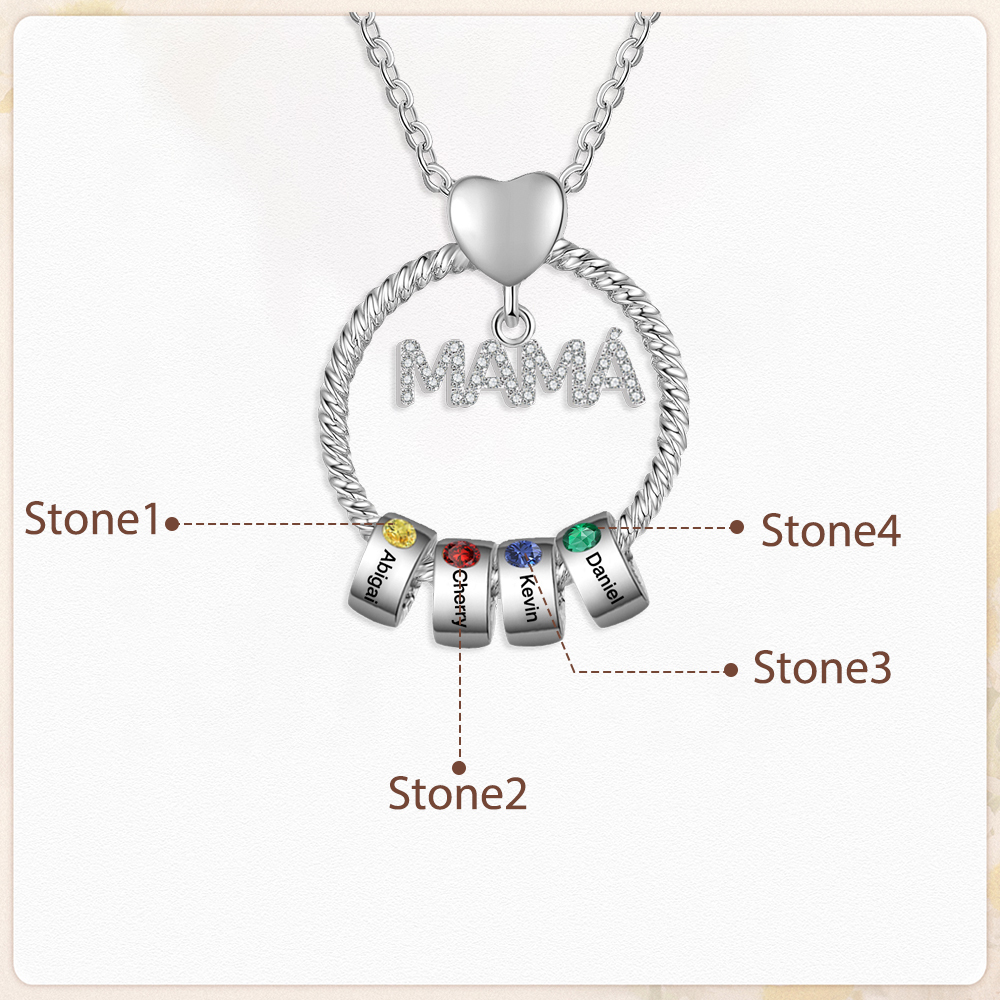 Collar con colgante de "MAMÁ" con 4 nombres Y 4 piedras de nacimiento personalizados | Jessemade