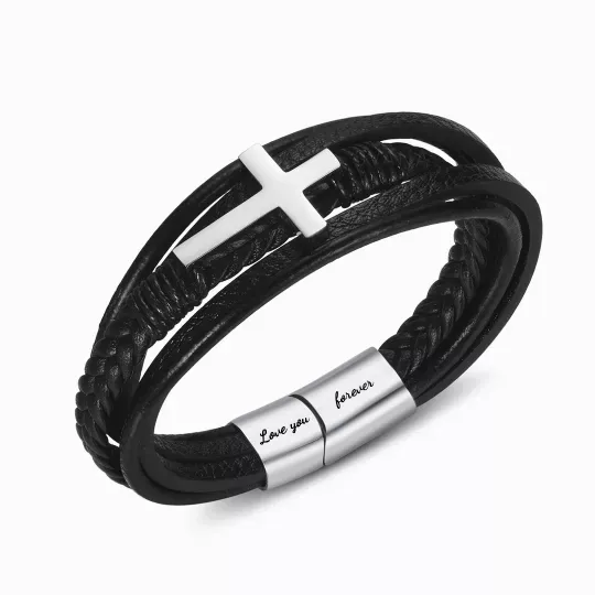 To My Man Pray Through It Leather Cross Bracelet Personalized 2 Names Gifts for Him