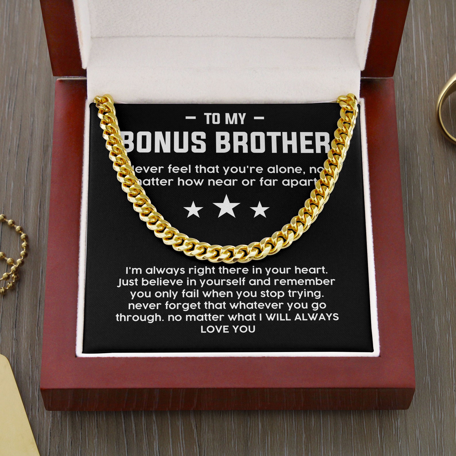 To My Bonus Brother Necklace Cuban Link Chain Necklace Gift Set - No Matter What I Will Always Love You