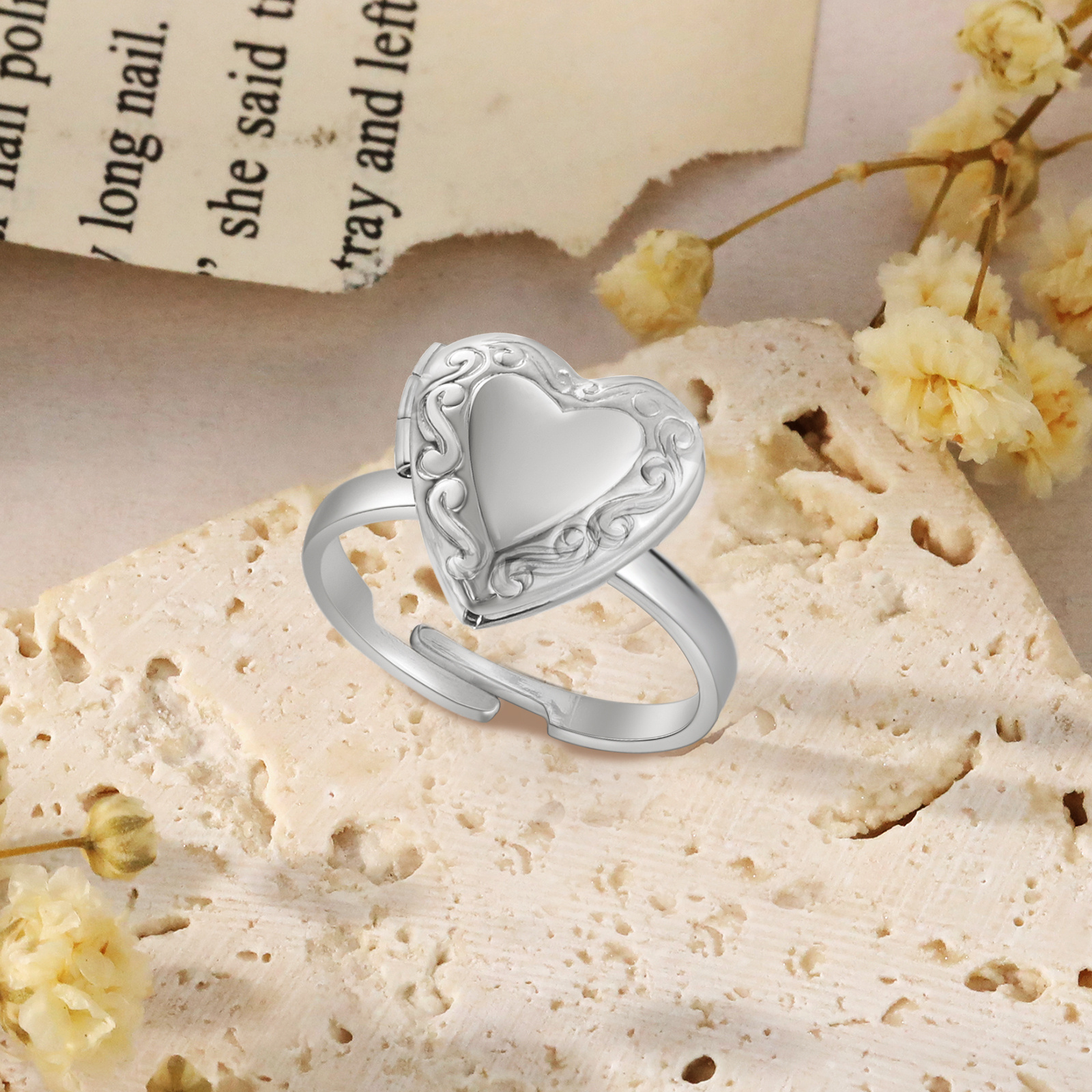 Personalized Adjustable Heart Photo Locket Ring