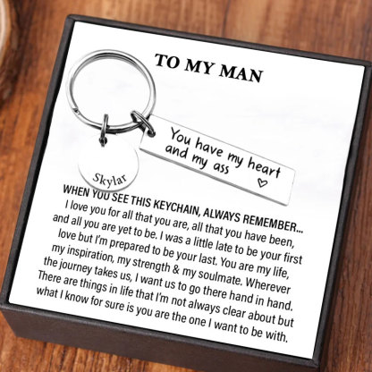 Personalized Couple Keychain Custom Name Keyring "You Have My Heart And My Ass" Valentine's Day Gifts for Couples