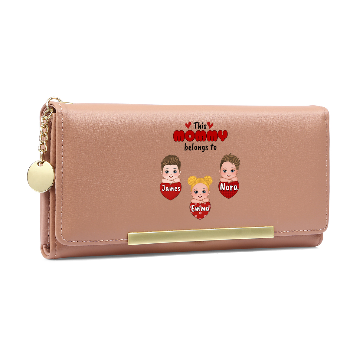 Personalized Women Leather Wallet Purse With Custom Names – Mother's Day Presents For Mom | Lorajewel
