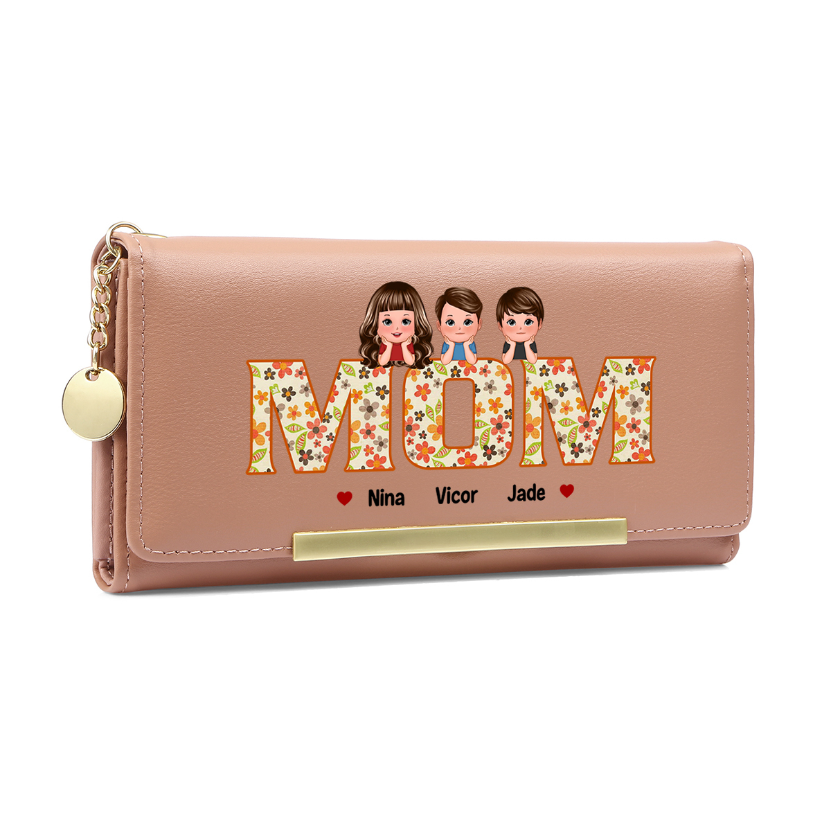 Personalized Special Women Leather Wallet Purse With Custom Kids Names