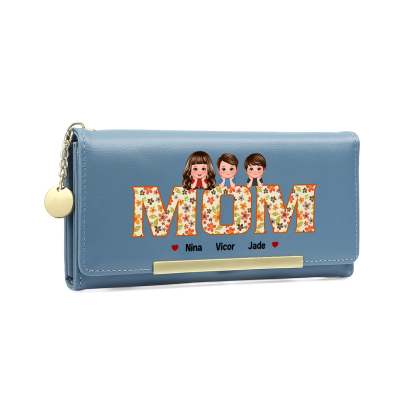 Personalized Special Women Leather Wallet Purse With Custom Kids Names – Mother's Day Presents For Mom | Lorajewel