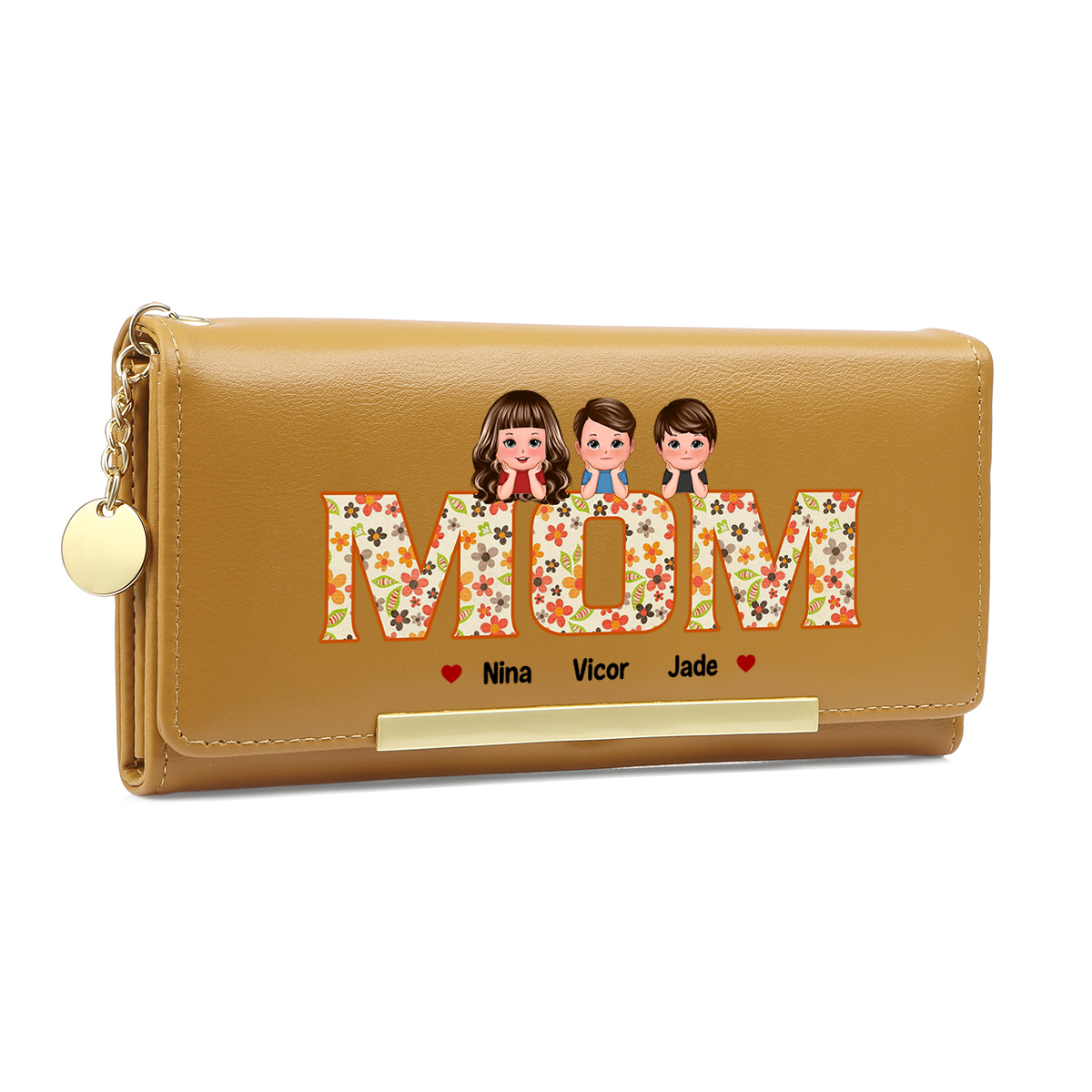Personalized Special Women Leather Wallet Purse With Custom Kids Names – Mother's Day Presents For Mom | Lorajewel