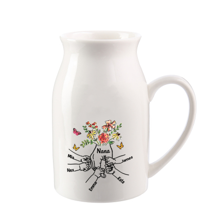 Flowers Personalized Ceramic Jug with Names – “Nana” Holding Hands Floral Design | Lorajewel