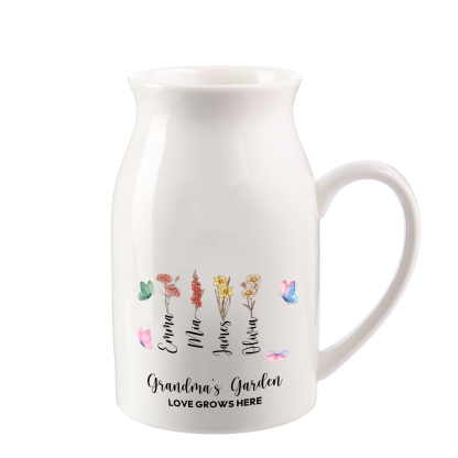 Personalized “Grandma’s Garden” Ceramic Jug with Names & Birthflowers – A Blooming Tribute to Love | Lorajewel