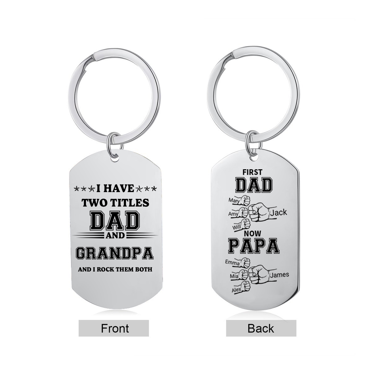 2-12 Children's Names Personalized Keyring Father's Day Gift for Grandad- First Dad, Now Grandpa | Lorajewel