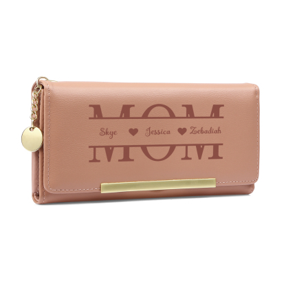 Personalized Pink Leather MOM Clutch Wallet