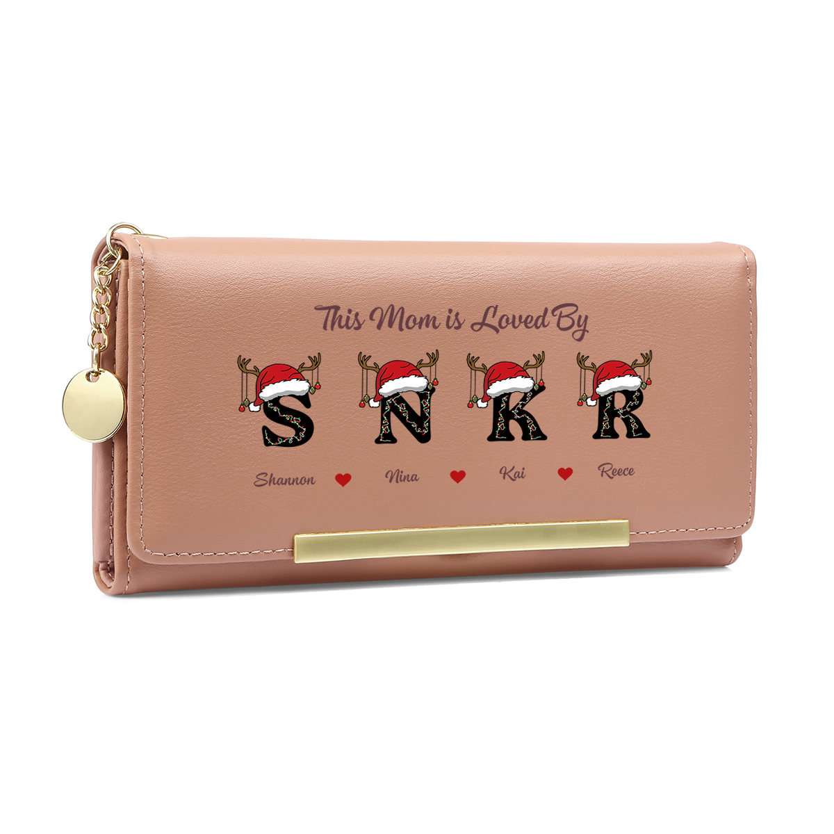 Personalized Mom Pink Leather Christmas Wallet with Initials