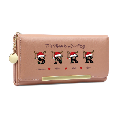 Personalized Mom Pink Leather Christmas Wallet with Initials