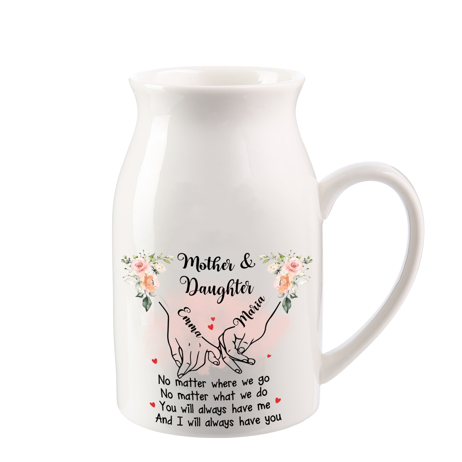 Personalized Mother & Daughter Jug – Ceramic Vase with Names and Quote for Mother’s Day | Lorajewel