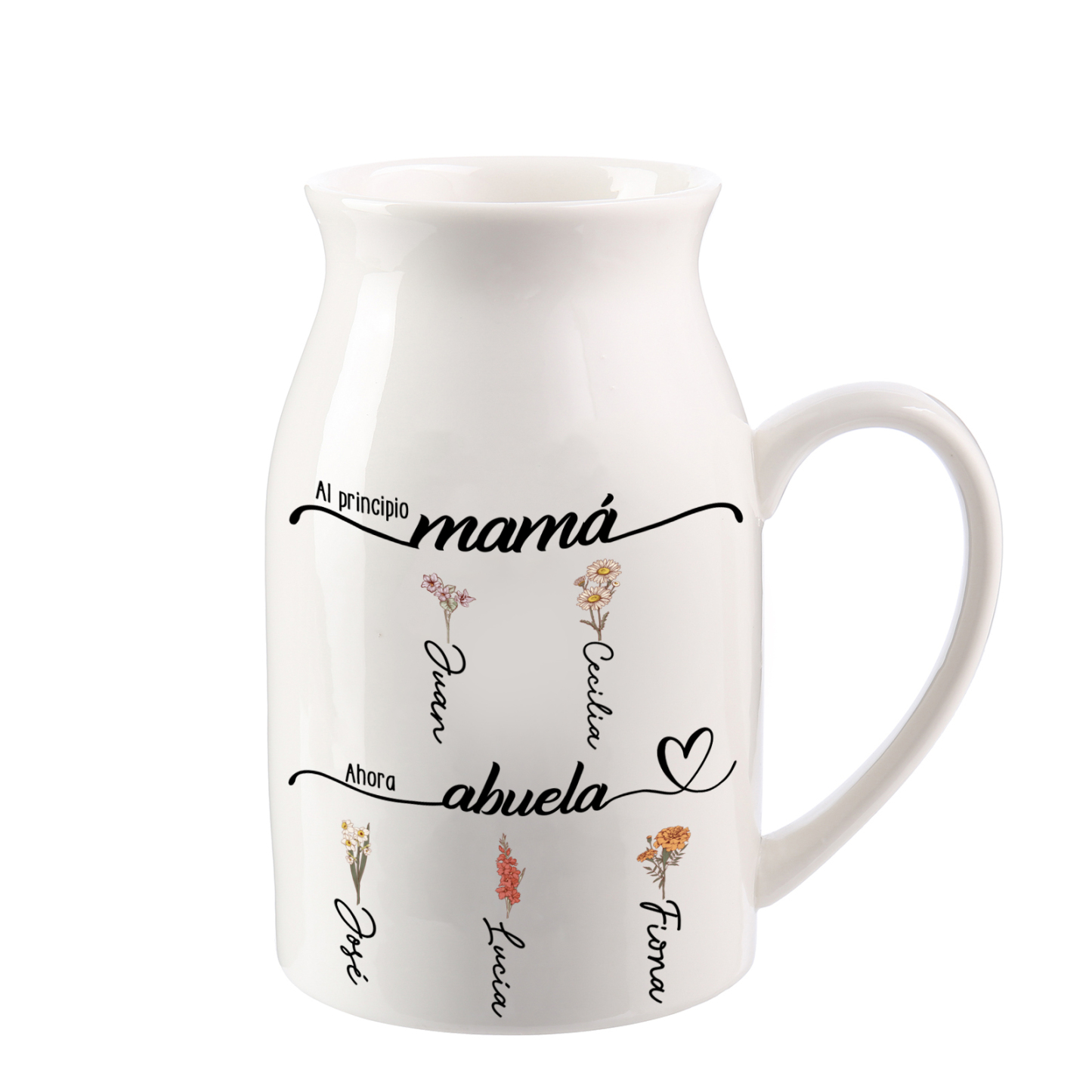 A mi abuela-Florero de cerámica 2-10 nombres y flores de nacimiento personalizados | Jessemade