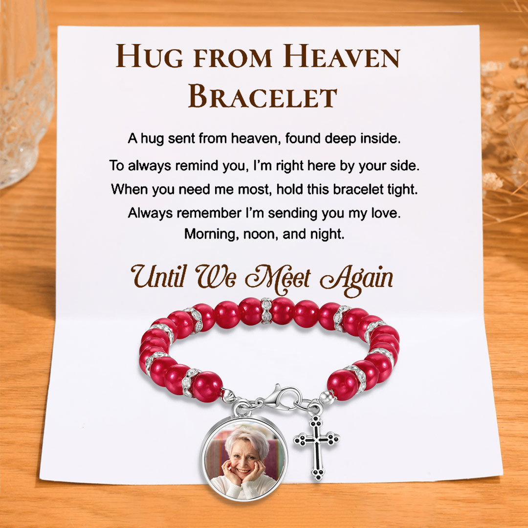 Personalized Rosary Memorial Bracelet Custom with Photo and Cross Pendant