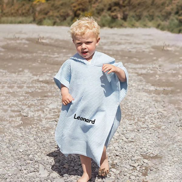 Personalized Name Hooded Baby Poncho Towel Muslin Bath Poncho For Toddler Kids Cotton Waffle Hooded Baby Bath Towels