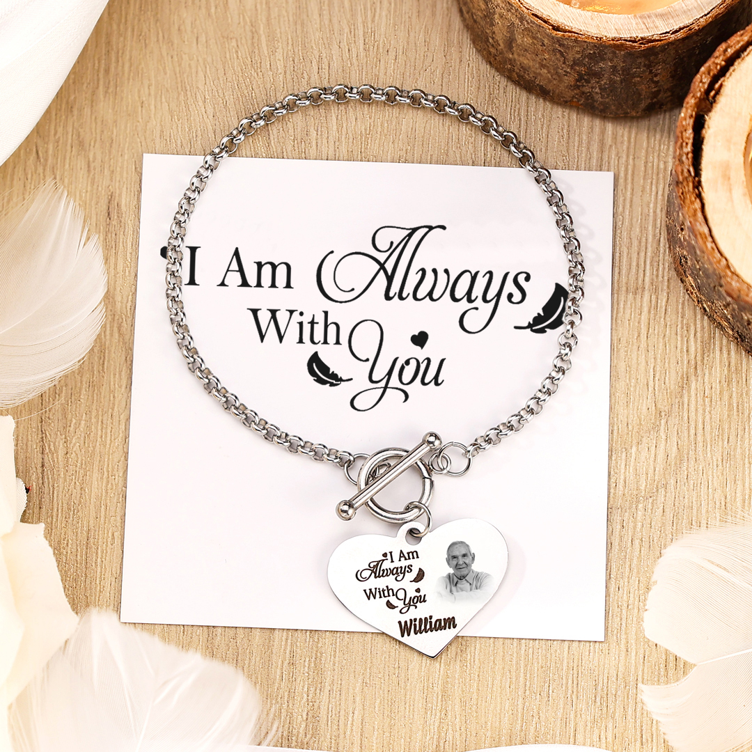 Personalized Memorial Bracelet with Custom Name and Photo I Am Always With You Gift Set